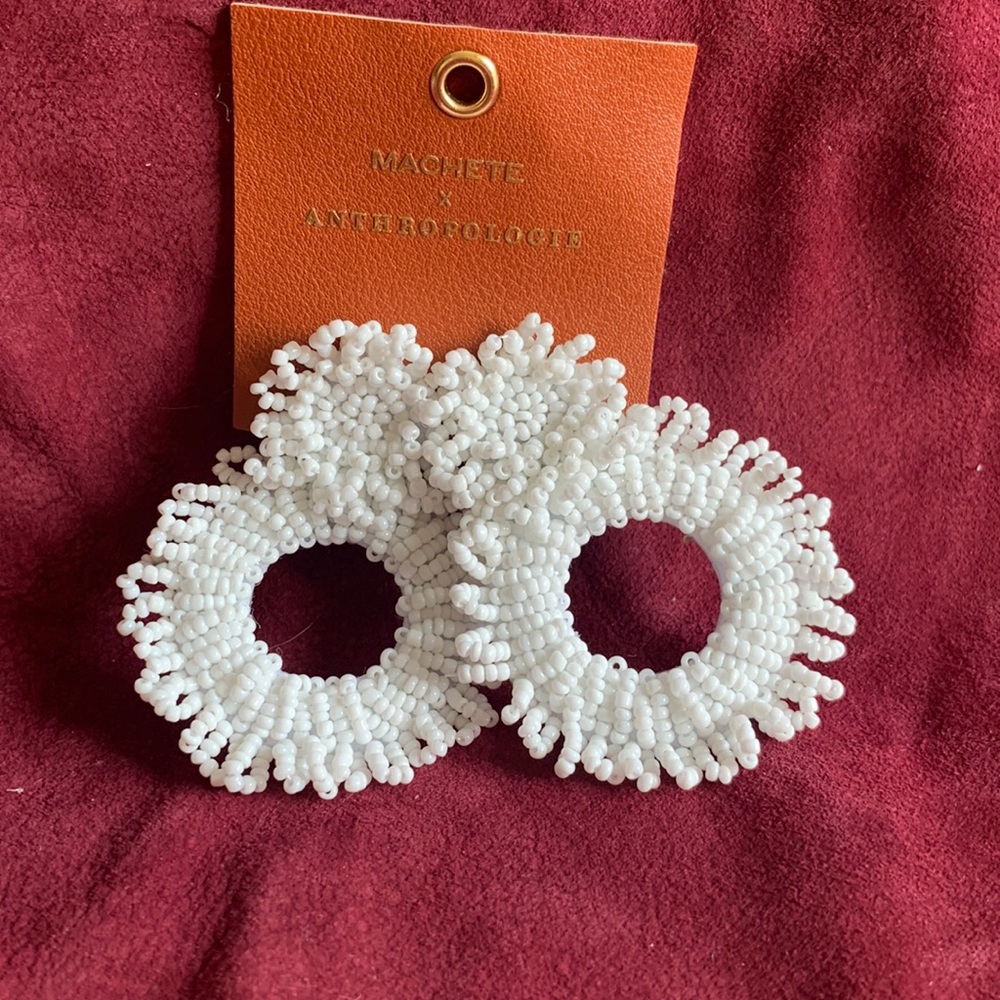 Beaded white hoop earrings from anthropologie
